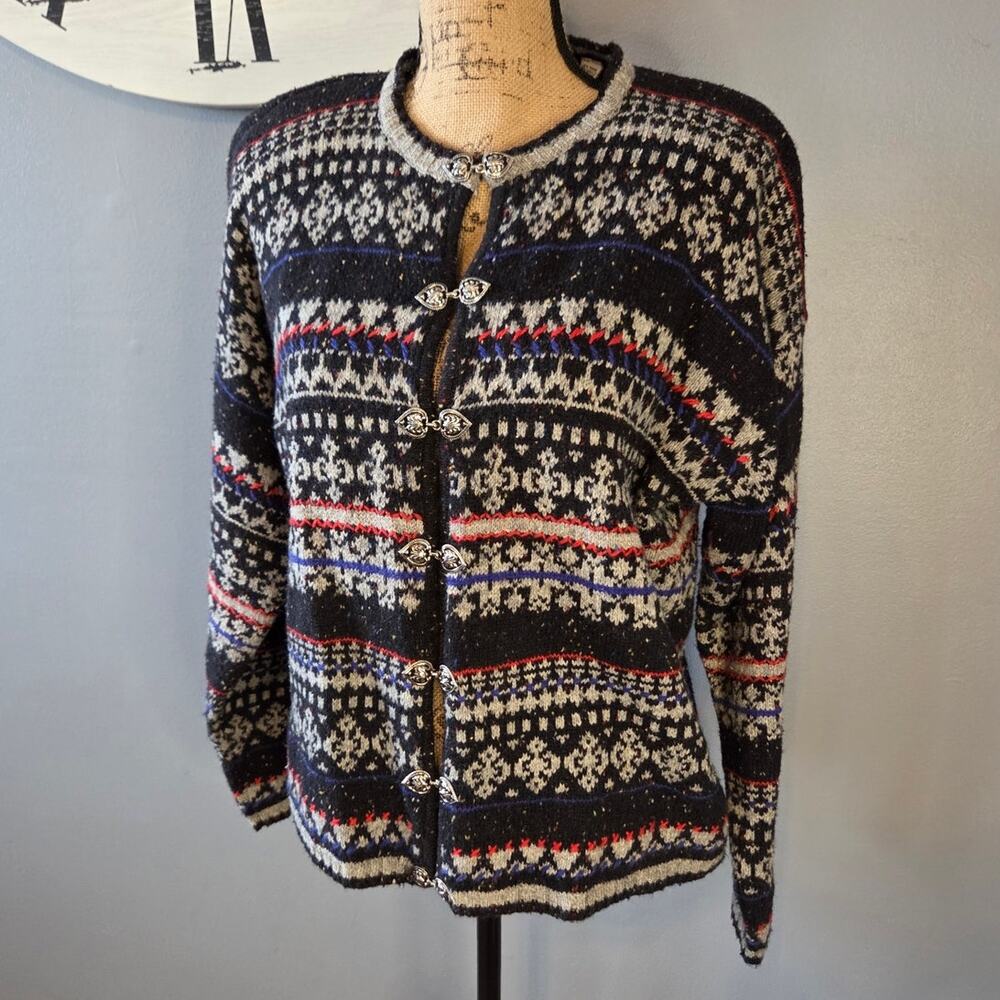 Vintage marsh landing sweater cardigan hook eye closure fair isle LP